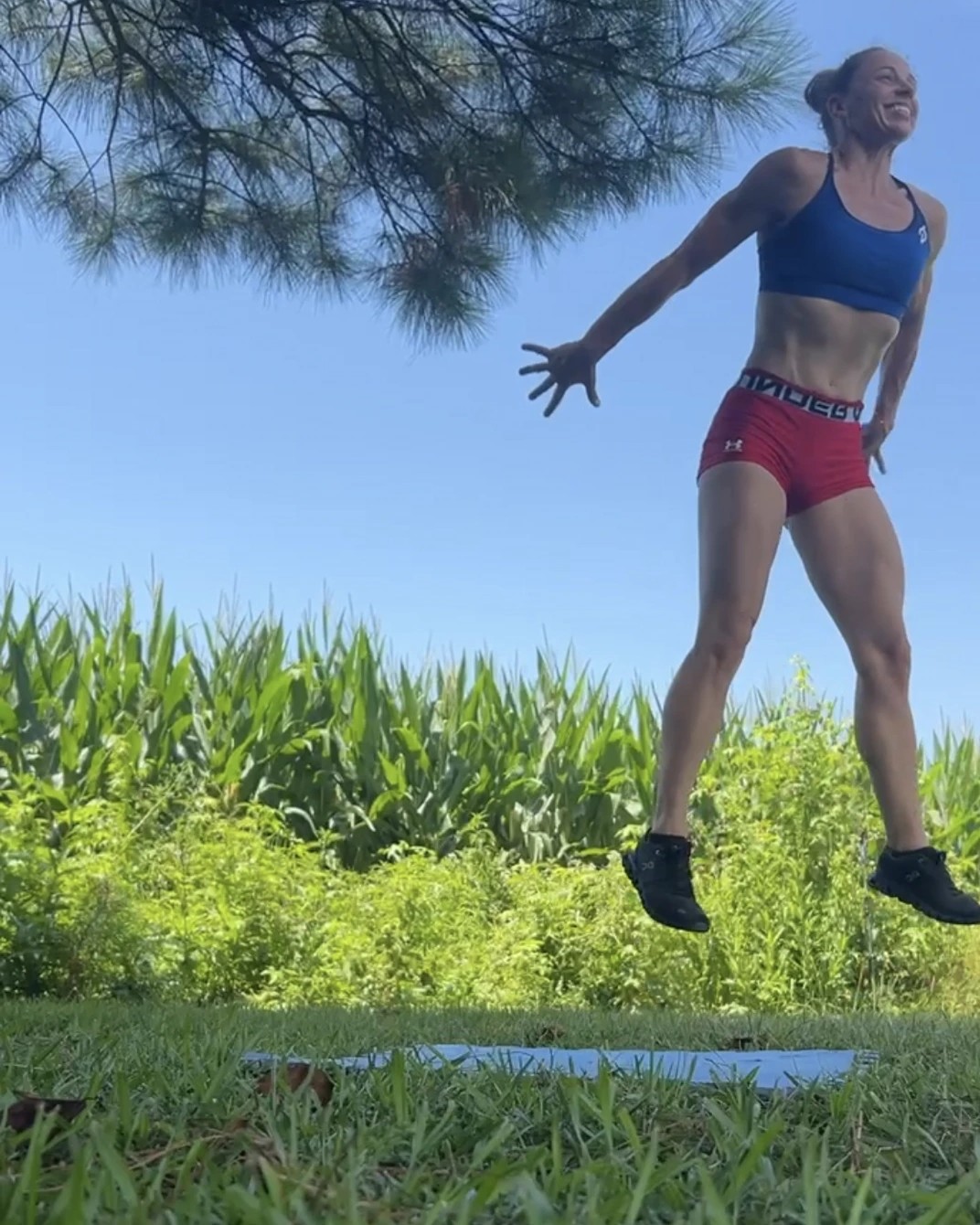 Cal mid jump, smiling